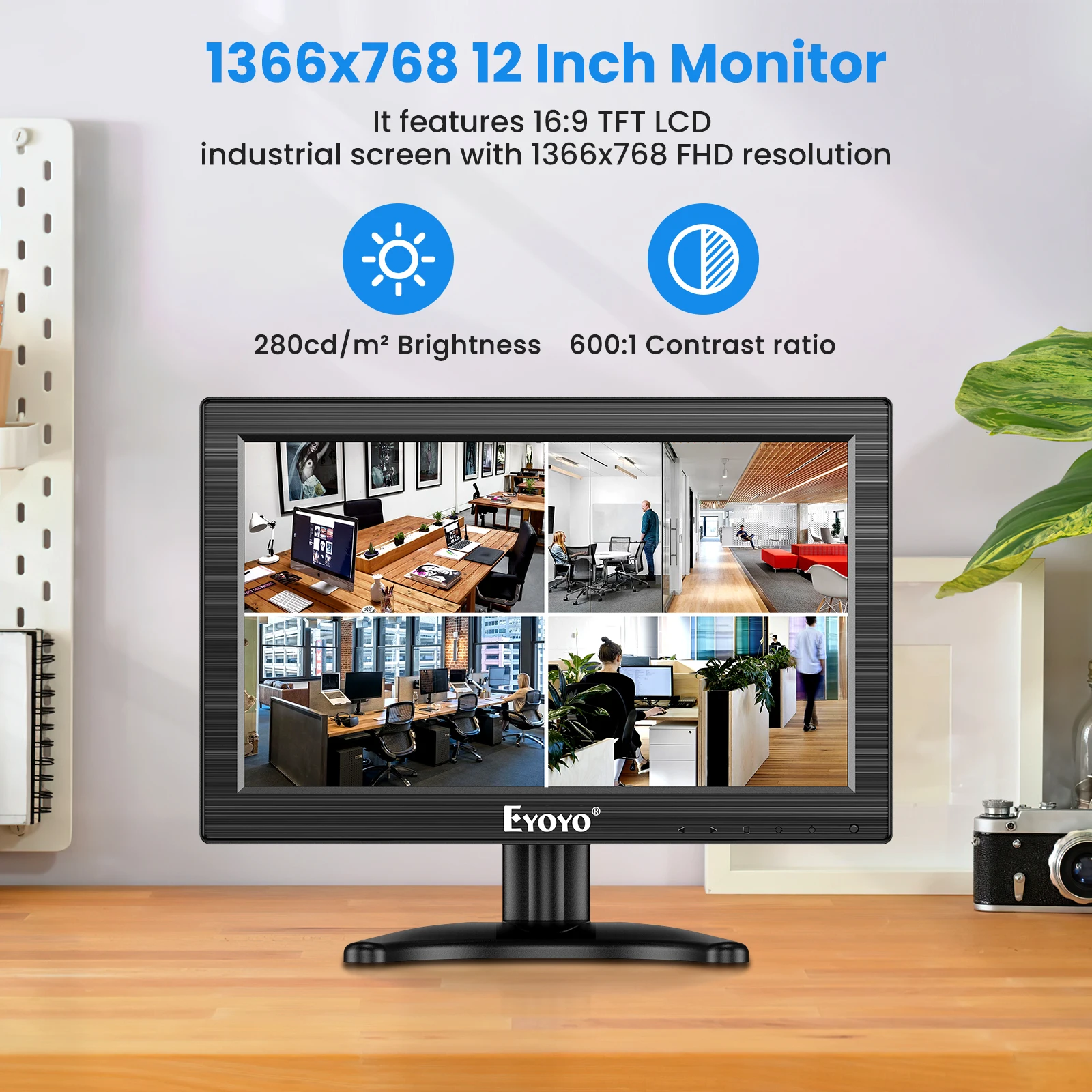 Eyoyo 12 inch Monitor 1920x1080 IPS LCD Screen Support VGA HDMI BNC AV USB Input Built-in Dual Loudspeakers Metal Housing for PC Laptop Raspi Eyoyo 12 inch HD 1920x1080 IPS LCD HDMI Monitor Screen Input Audio