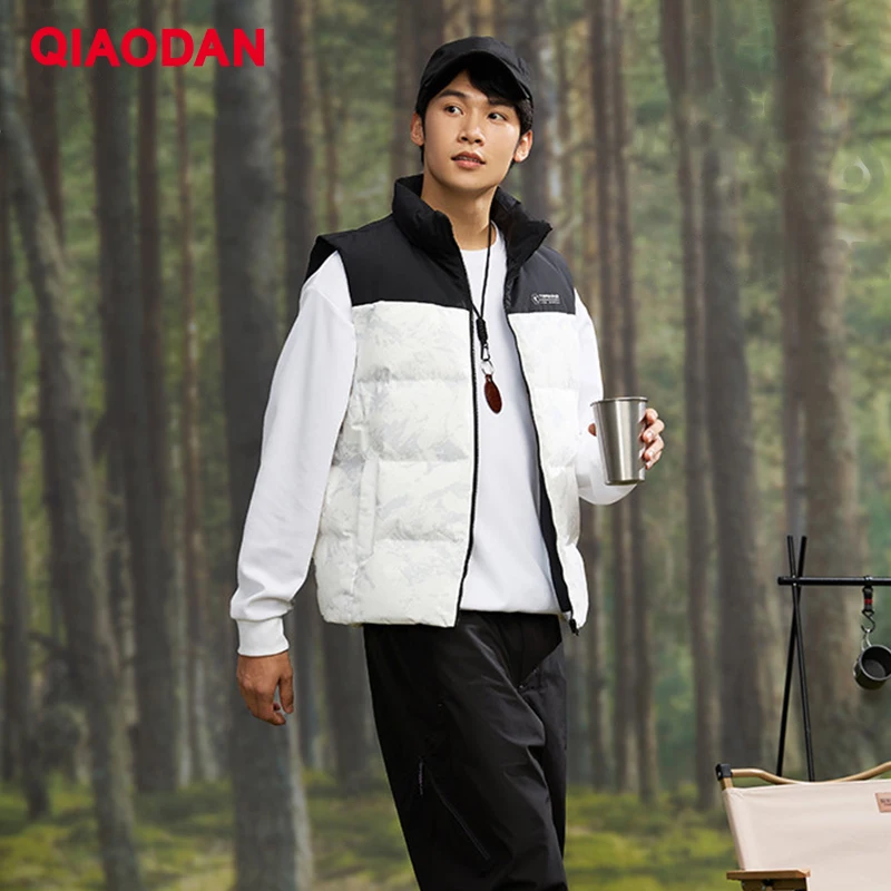 QIAODAN Winter Sports Jacket Men 2025 Stand Collar Warm Windproof Versatile Outdoor Vest Tops Male Fashion Loose QXEKD3244005