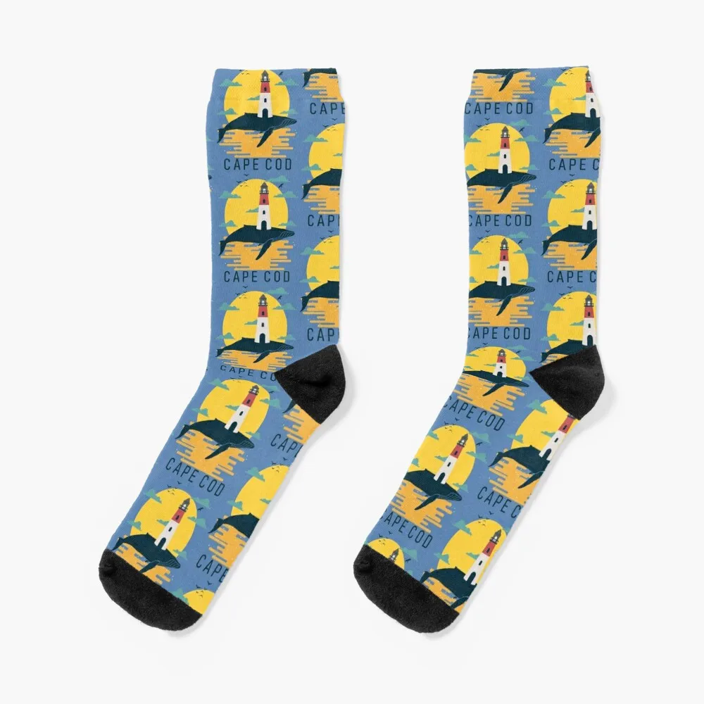 

Cape Cod Whale Sunset Nauset Lighthouse Socks crazy with print Women's Socks Men's