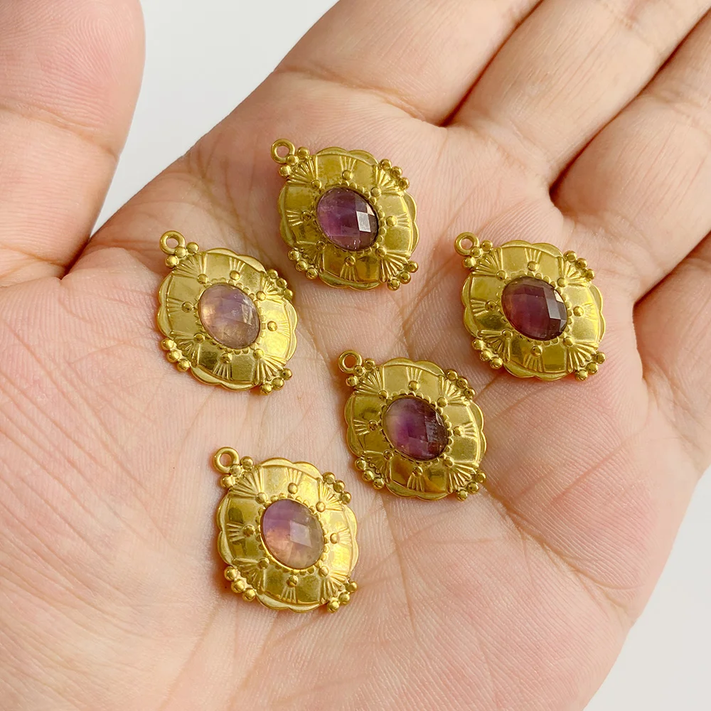 5 teile/los 18*22 MM Vintage Französisch Naturstein Oval Form Halskette Ohrring Anhänger Charme Für Schmuck Machen – Detail 9