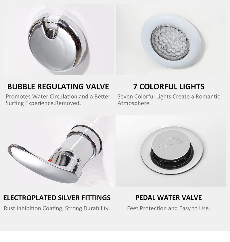Pedicure Chair Basin Spa Salon with Massage Bubble for Foot Spa Tub With Big Footrest for Resin Acrylic 7 Colors Lighting 4