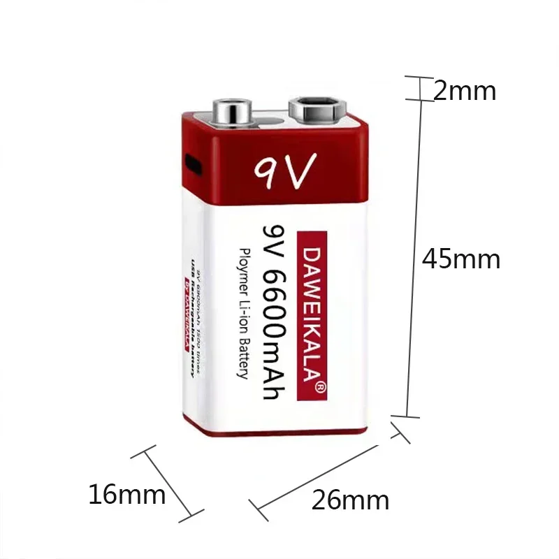 9V 6900mah lithium ion rechargeable battery type-C USB multimeter lithium microphone metal detector + cable