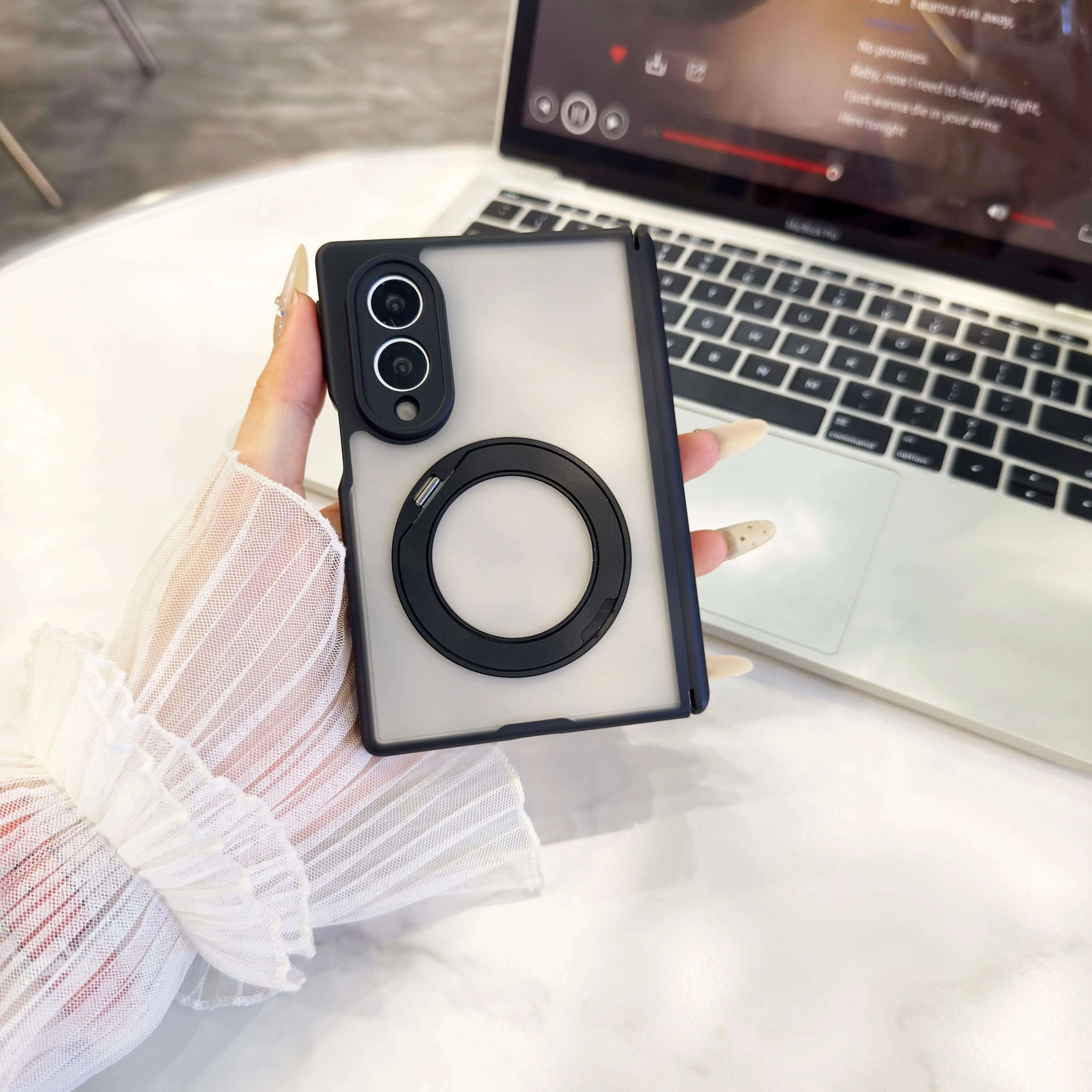 360 Magnetic Kickstand Skin Feel Phone Case with Hinge and Camera Protection - Slim Fit Cover