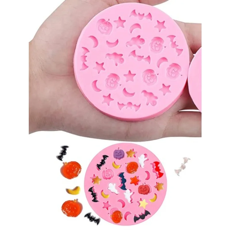 Halloween Non-Stick Silicone Baking Molds for DIY Fondant Chocolate Candy Cupcakes with Ghost Pumpkin Skull Witch Hat Designs