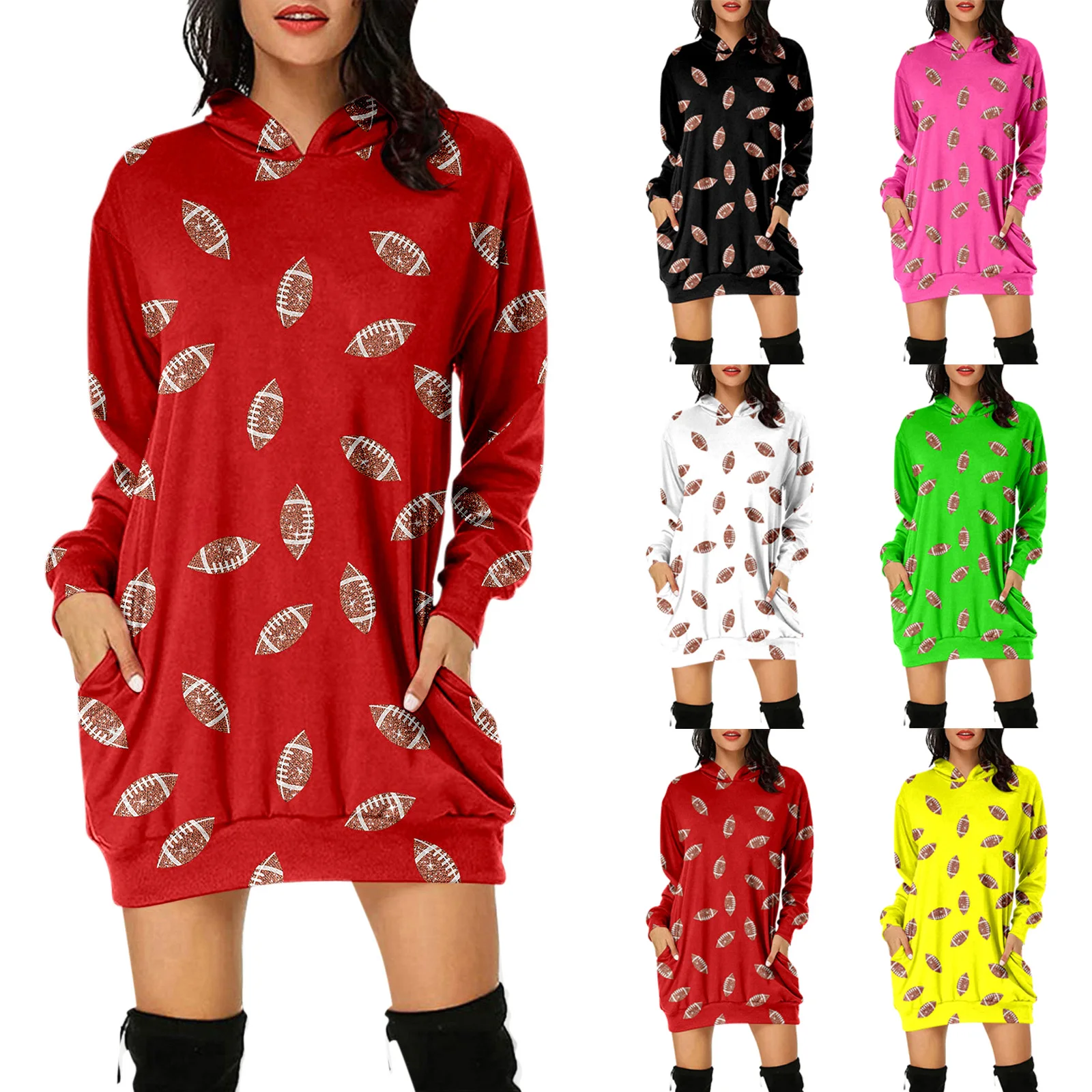 

Summer Dress Short Womens Fashion Vintage Print Dress Long Sleeve Hoodie Long Sleeve Dress With Pockets