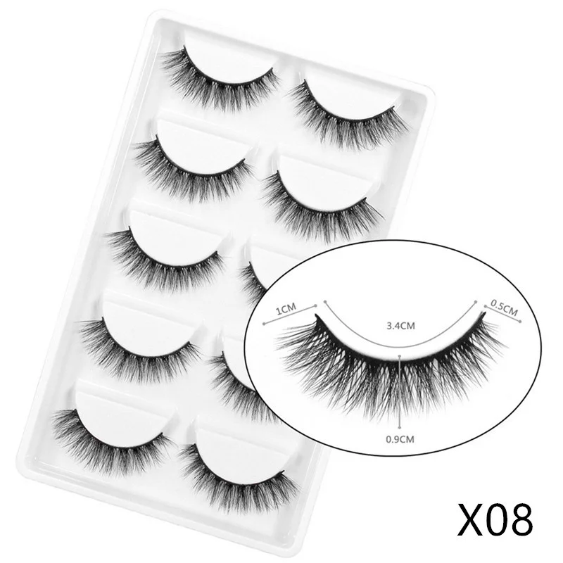 5 Pairs 3D Faux Mink Fake Eyelashes Natural Eyelash Extension Handmade Fluffy False Eyelashes Makeup Tool Eye Lashes X01 X06 X08