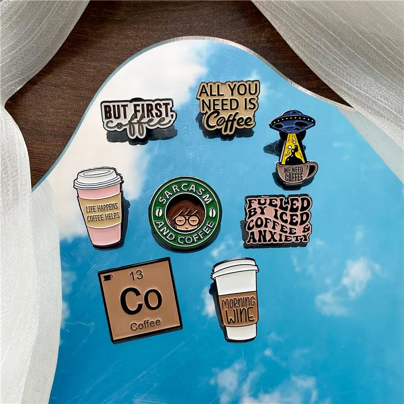 VEINTI+1 Coffee Pins Enamel Lapel Pins Buttons Retro Coffee Cup Brooch for Backpacks Hat Pins for Women(11pcs Coffee)