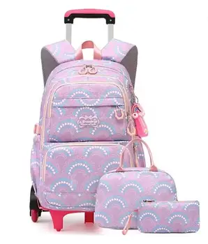 School Rolling Backpack 3Pcs Lunch Bag Pencil bag for Kids Waterproof Rolling Bag Girl School Wheeled Backpack Bag Set for Girls 1