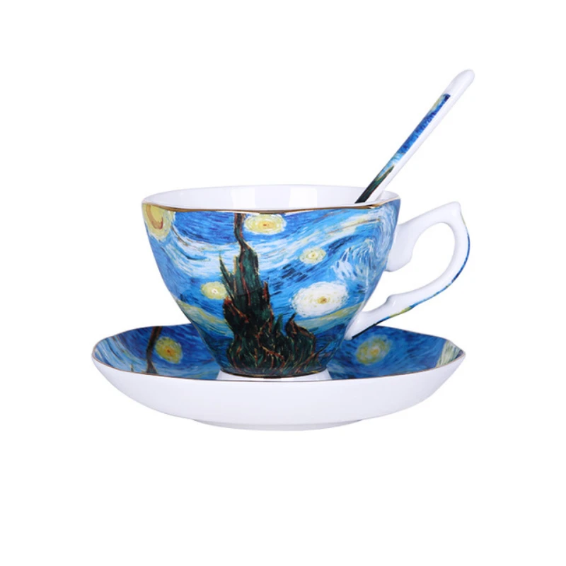 

HF High Quality Bone China Van Gogh Paintings 200ml Coffee Cups and Saucers Turkish Coffee cups Tea Cup Set