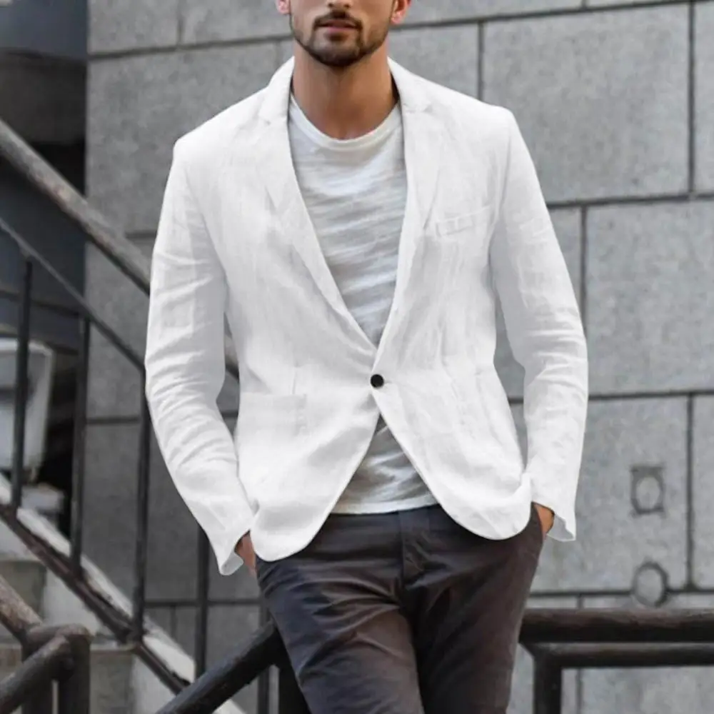 

Jacket Solid Color Blazer Long Sleeve Slim Men Coat Autumn Pockets Male Cotton Linen Plus Size Blazers Mens Wedding Hot 3XL