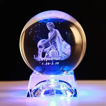 3D Laser Engraved Zodiac Sign Crystal Ball with Stand Figurines Miniatures for Kids Home Party Christmas Twelve Constellations 1