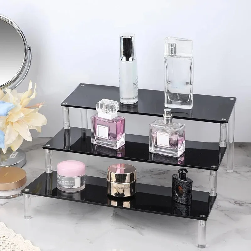 Acrylic Shelf Display Stand Perfume Organizer Shelves for Figures Toys Cupcake Desserts Cosmetic Jewelry Black Shelves Storage 6