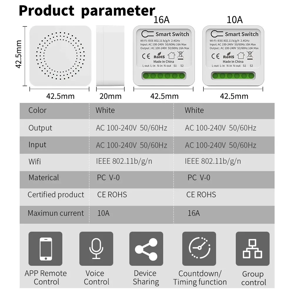 16A MINI Wifi Switch DIY Smart Home Relay Smart LIfe APP Control Remotely Timer Works With Alexa Google Home Alice smart switch wifi switch smart wifi switch wireless switch