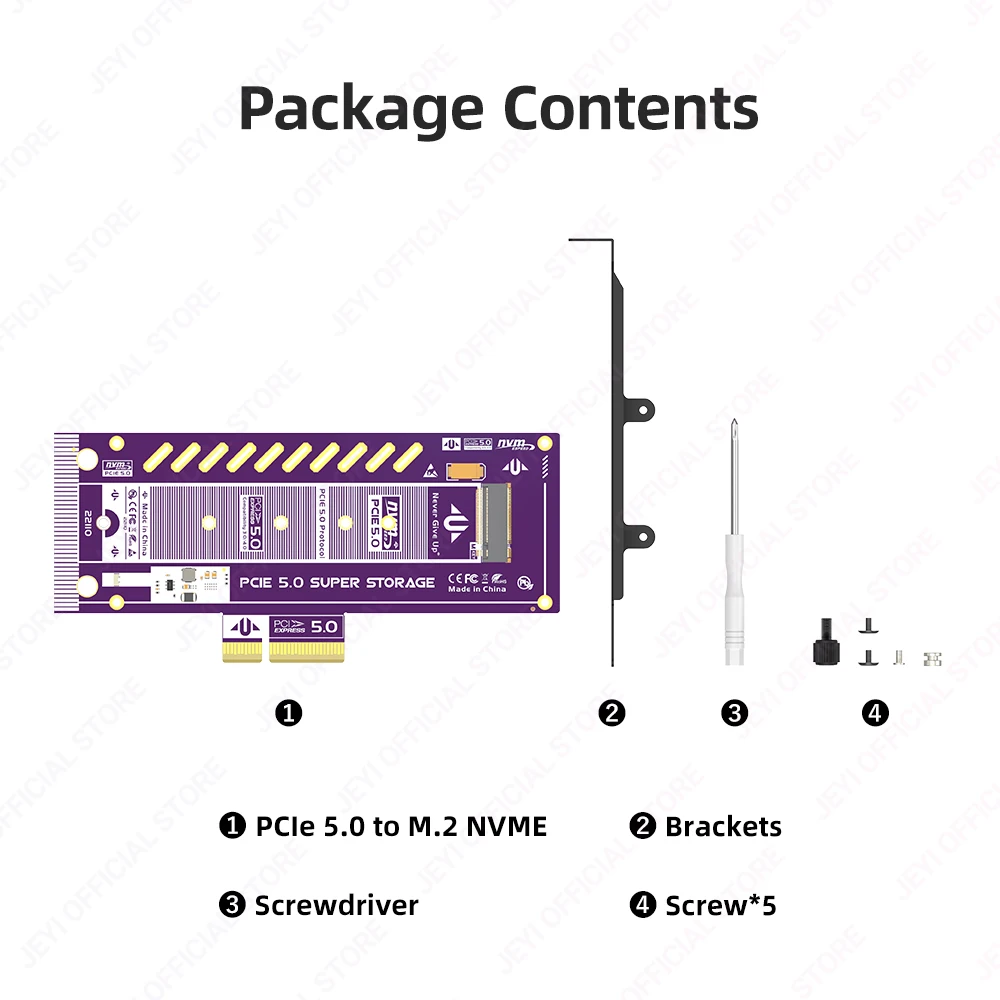 JEYI PCIe 5.0 auf M.2 NVMe-Adapterkarte, 128 Gbit/s, Ultra-Speed-Unterstützung, x4/x8/x16, Steckplatz bereit, 22110/2280/60/42/30 SSD-Unterstützung – Detail 12