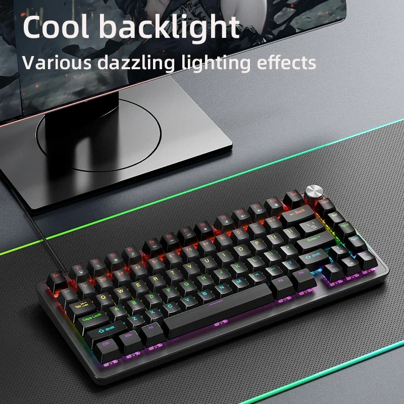 75% Mechanical Keyboard Wired with Media Knob APAYADO Black Gaming Keyboard Hot-Swap ABS Cap Transparent Character Backlighting - 2