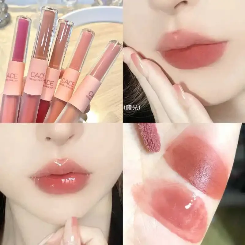 Lip Makeup Matte Velvet Sexy Red Tint Double Head Lip Gloss Liquid Lipstick Waterproof Lipgloss Lasting Lip Glaze Korean Makeup Cosmetics