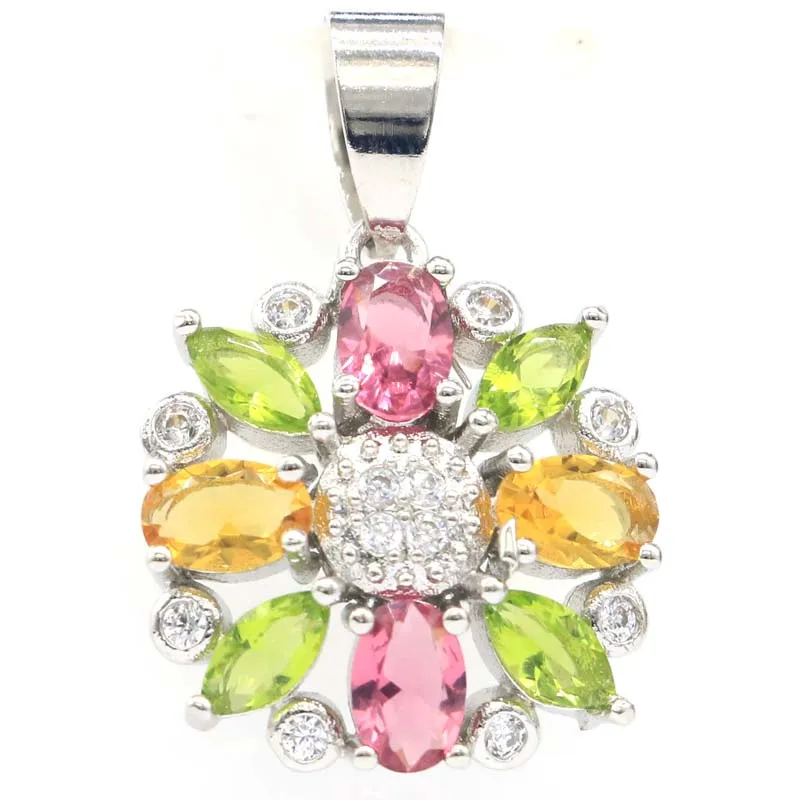 

28x18mm Prevent Allergy Multi Color Pink Tourmaline Golden Citrine Peridot London Blue Topaz Silver Pendant