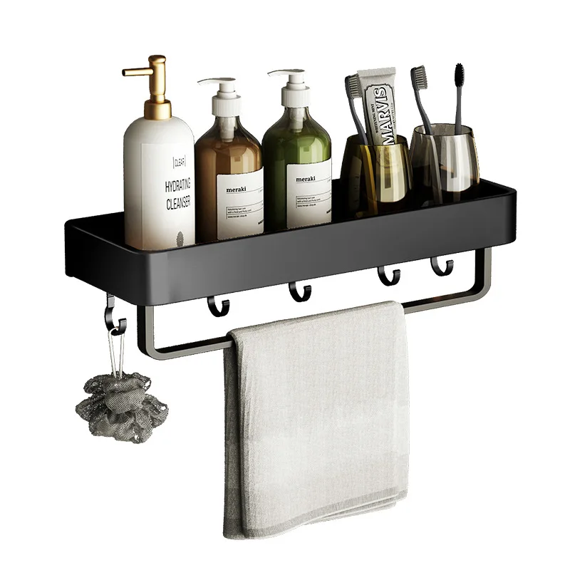 Bathroom Shelf No Drill Organizer Shower Storage Rack Black Corner Shelves Wall Mounted Aluminum Toilet Shampoo Holder