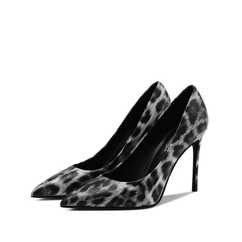 

Party Dress Sexy Shallow Leopard Pumps For Women Summer Slip On Super High Heels 10cm Thin Heels Shoes Pointed Toe Basic Shoes