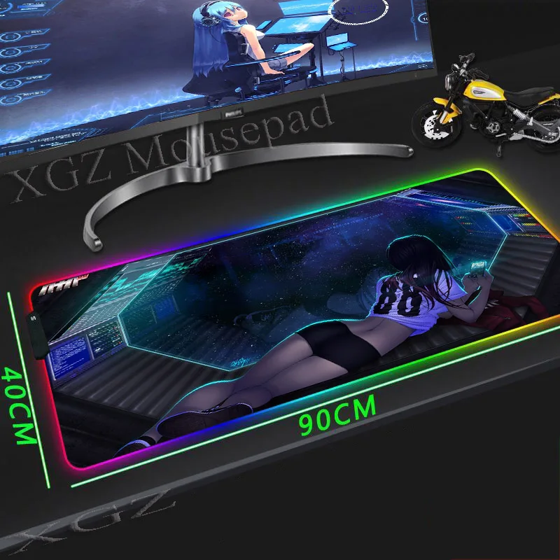 

XGZ Office Computer Desk Mat Black Lock-edge for Anime Sexy Long Legs Girl Custom Large RGB Mouse Pad Non-slip 900x400 / 800x300