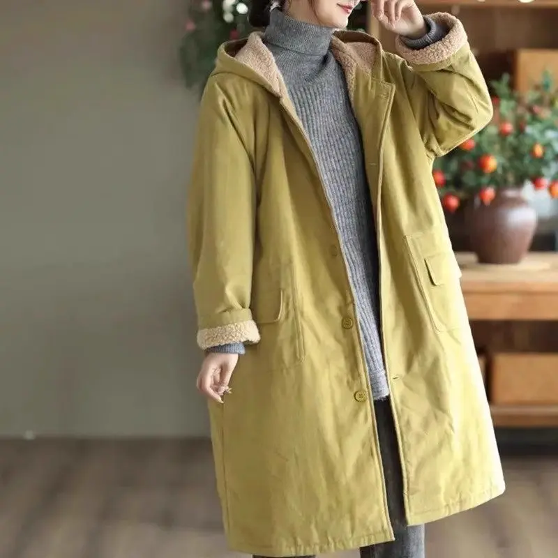 

Осень/Зима 2023, флисовая ветровка, винтажное свободное теплое хлопковое пальто средней длины из овечьей шерсти большого размера, Z3972