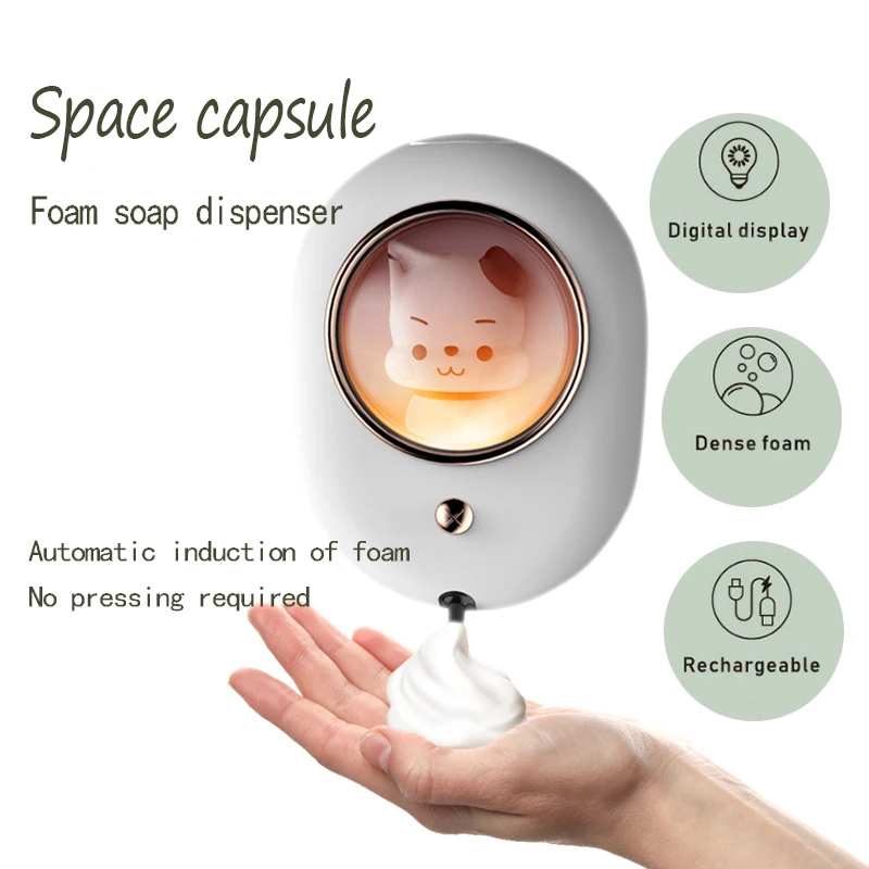 

Wall Mounted Foam Soap Dispenser Cute Pet Automatic With Lamp USB Rechargeable Inductive Hand Sanitizer Detergent Dispenser