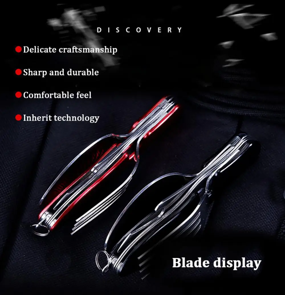 Camping Cutlery Set Stainless Steel 4-In-1 Foldable Tablespoon Set Spoon Knife Fork Bottle Opener Folding Pocket Kits Outdoor Camping Tableware Set
