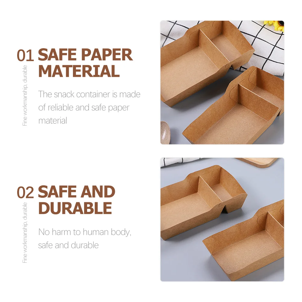 Kraft Food Containers Paper Take Out Snack Box Holder French Fries Serving Boxes Cardboard Trays