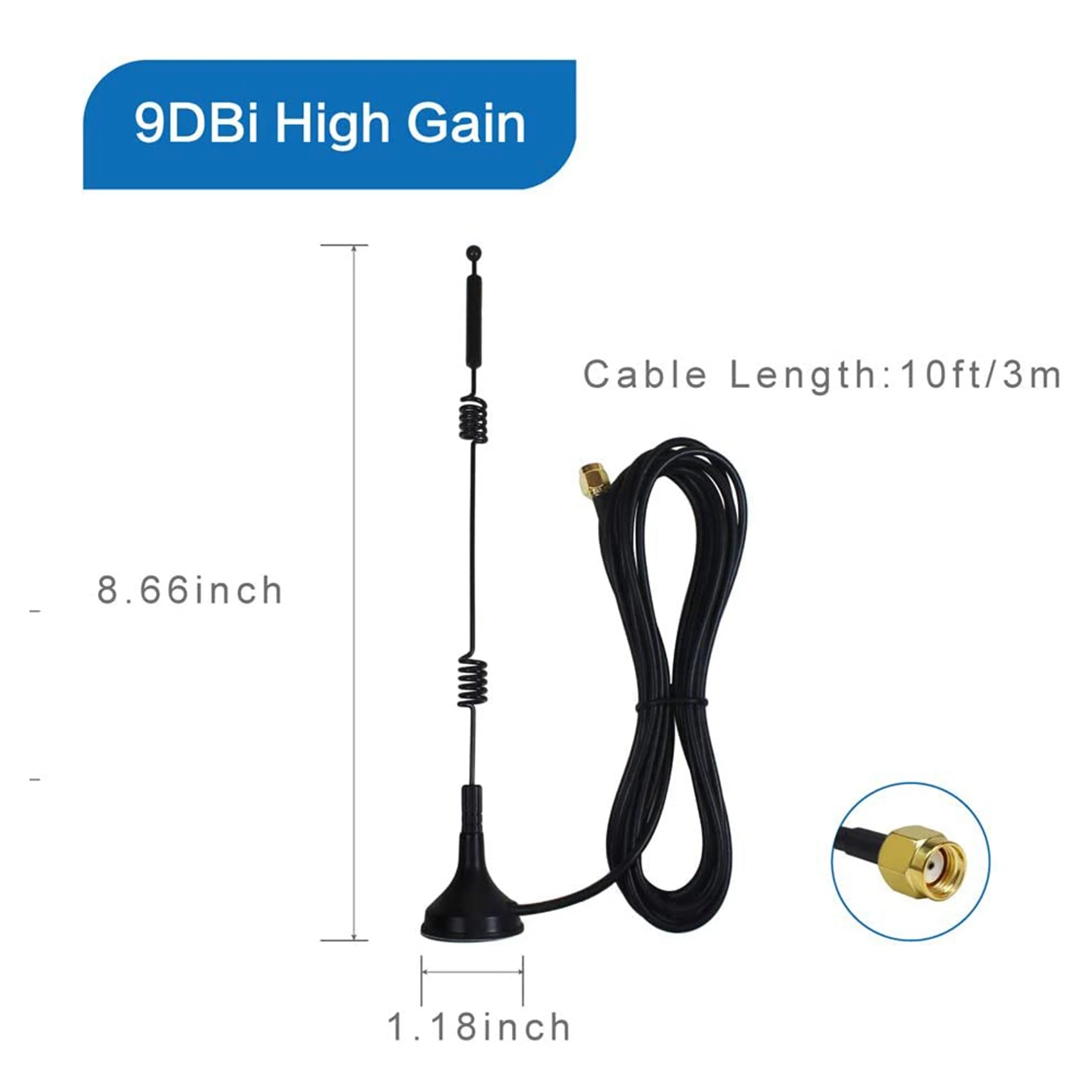 24시간 배송 듀얼 밴드 장거리 와이파이 안테나(4개 팩), 9Dbi 2.4GHZ 5GHZ 5.8GHZ RP-SMA 커넥터(자석 베이스 포함)