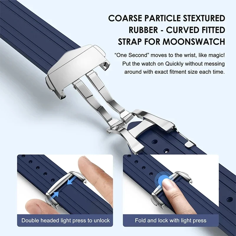 Water-Resistant TPU Rubber Silicone Watch Strap, 20mm, with Curved Interface