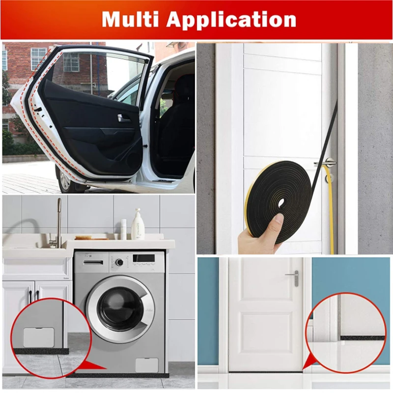 Rubber Self Adhesive Sponge Seal Strip EVA Black Foam Strong Single-sided Adhesive Soundproof Anti-collision Seal Gasket 1m-10m rubber seal strip