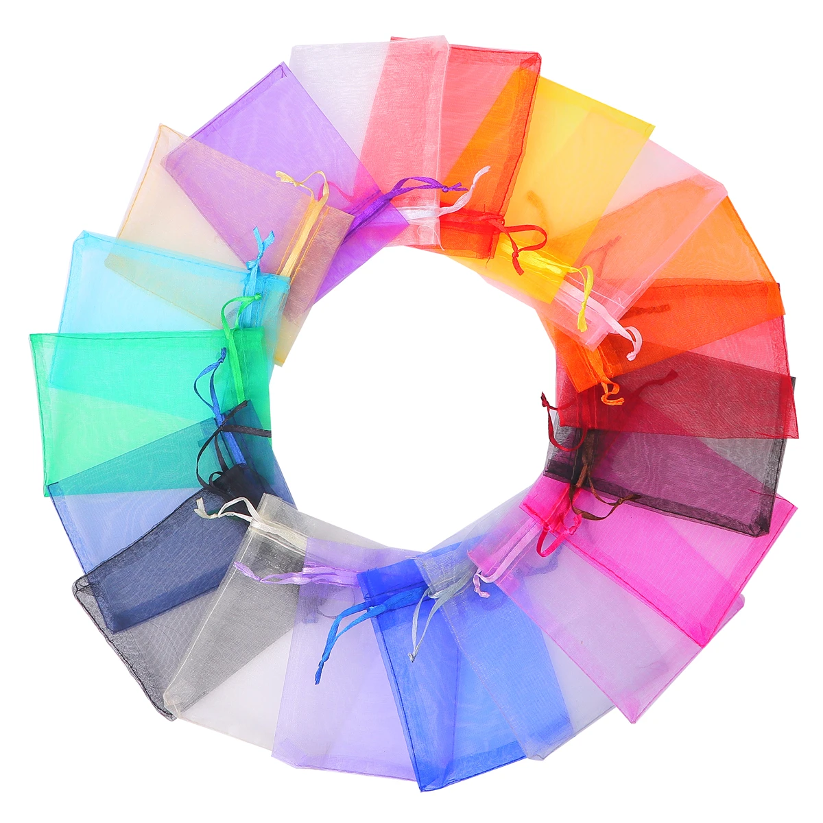 50pcs 7x9 9x12 10x15 13x18cm Gift Organza Bags Drawable Wedding Party Decoration Display Packaging Jewelry Pouches