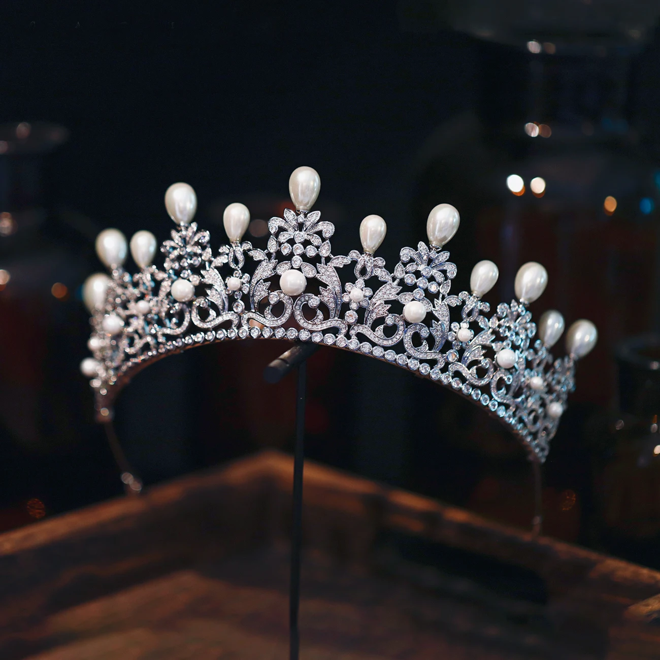 Princess Full Zirconia Wedding Tiara Crowns For Brides Girls Pearls Birthday Gift Crystal Headpices