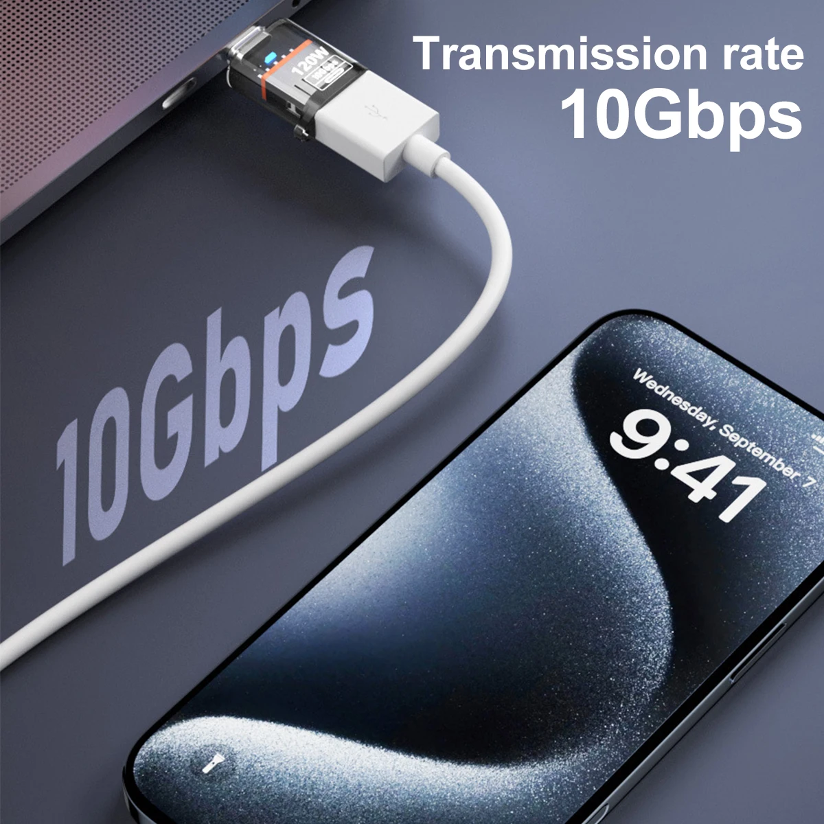120W USB 3.2 OTG 어댑터 (여성-타입 C 남성) 고속 충전 케이블 어댑터 (아이폰, 삼성, 노트북, PC용) - USB-C 연결