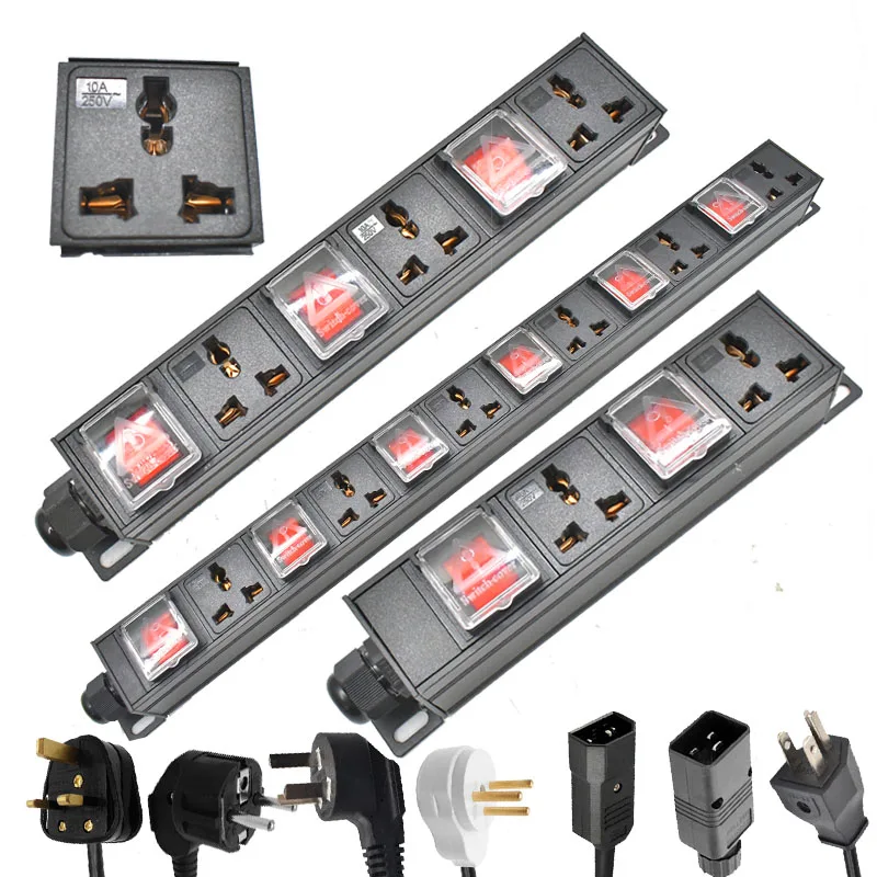 

PDU 1U network power strip distribution 16A universal socket circuit breaker EU/UK/US/AU/C20/C14/Israel/plug socket 2m line