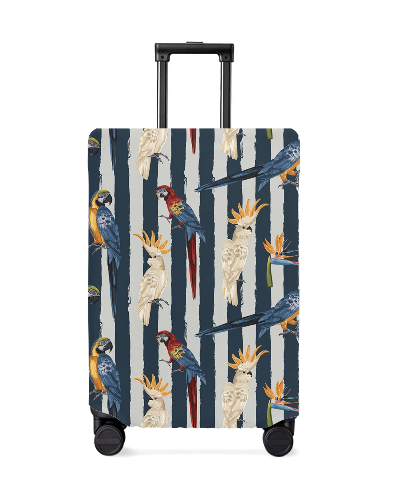 parrot-bird-of-paradise-juste-de-bagage-de-voyage-etui-anti-poussiere-housse-elastique-bleu-et-gris-bagages-rayes-accessoires-de-valise