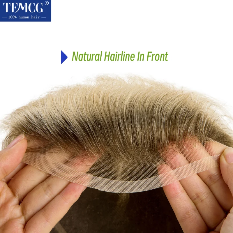Male Hair Prosthesis Mono Lace PU Base Toupee Men Human Hair Durable Replacement For Men System Unit Mens Wigs Piece