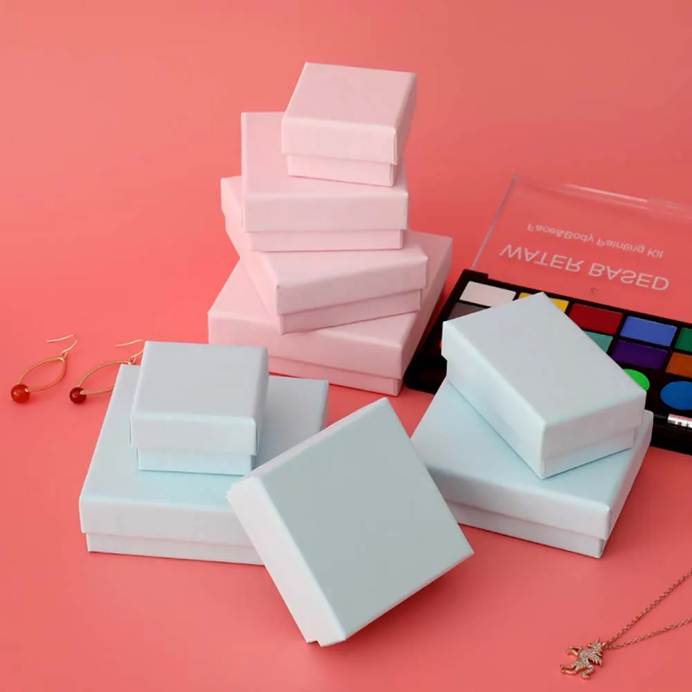 10pcs Pink Jewelry Box Earring Jewelry Packaging Necklace Rings Organizer Box Paper Cardboard Jewelry Display Gift Case Carton