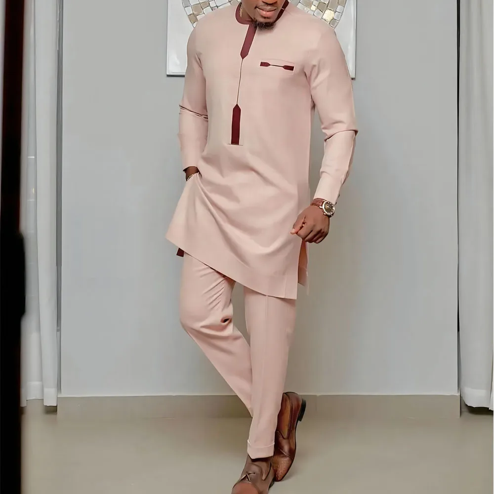 

Ethnic Style Clothes For Men Sets 2 Piece Outfit Fashion Casual Long Sleeve Shirts and Sweatpants Party Wedding Men Suits