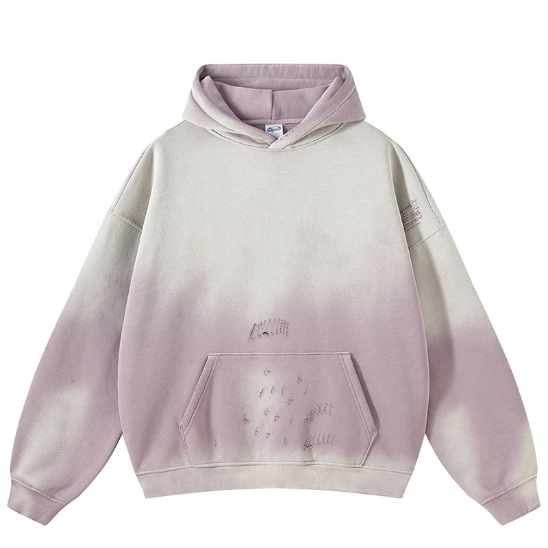 

Winter Men Washed Fleece Pullover Hoodies Hip Hop Spray Dyeing Ripped 2023 Streetwear Harajuku Fashion Casual Hooded Sweatshirts