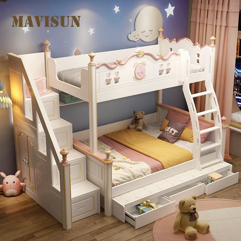 Двухъярусная кровать для девочек детская высокой и низкой легкая Роскошная