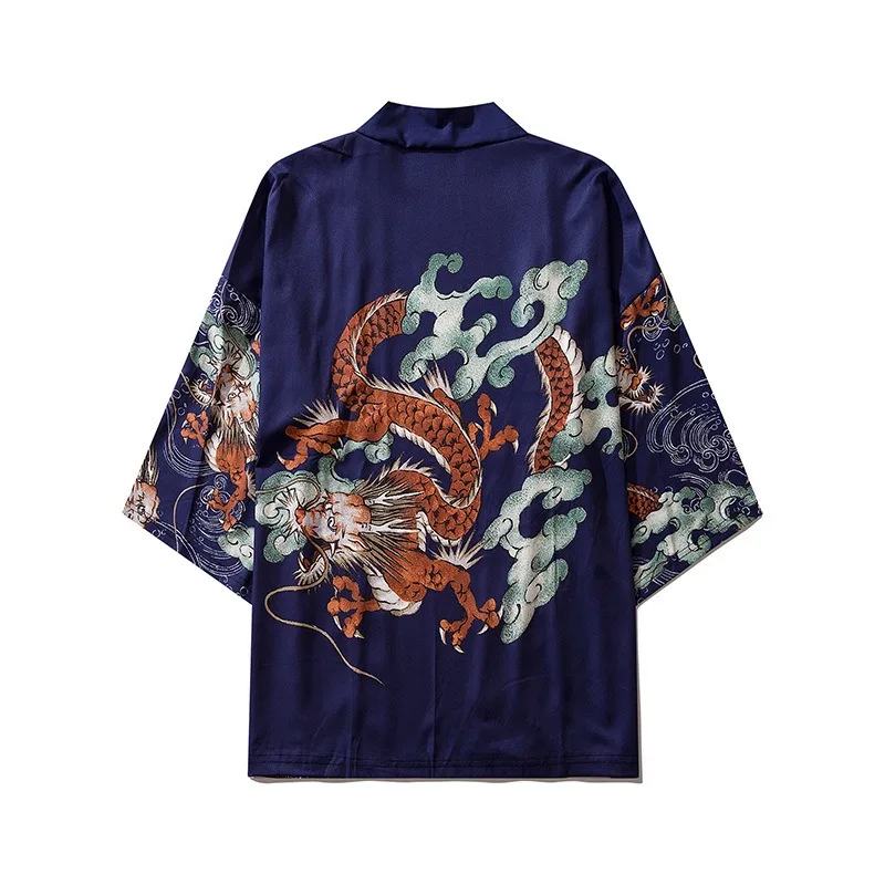 Japanese Traditional Dragon Pattern Kimono Cardigan Retro Samurai Tops Harajuku Haori Oversized Cardigan Yukata Men Clothing