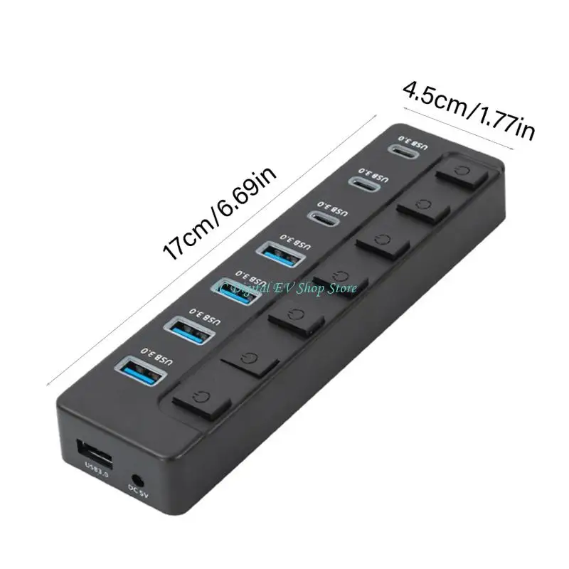 E74D 7 포트 USB 확장 어댑터 5Gbps 고속 데이터 전송 4 USB A 3 USB C 포트 스위치 PC 노트북 용 제어