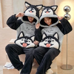 Winter Couple Pajamas Set Thicken Women Men Sleepwear Pajama Animal Gog Bear Soft Warm Lovers Adult Homewear Hoodies Pyjamas