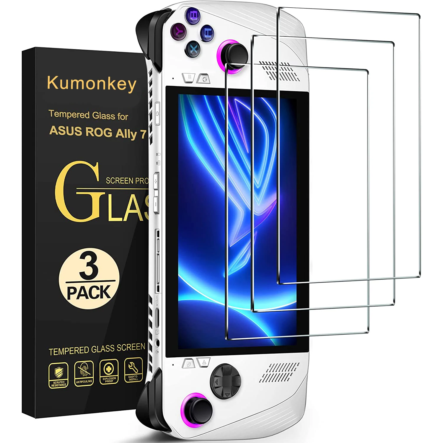

[3 Pack] Tempered Glass Screen Film Guard Rounded Edge Real Glass Screen Protector for Nintendo Switch OLED 2021