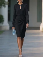 Elegant Woman Dress  O Neck Hollow Out Long Sleeve Office Dress Women Slim A-Line Party Long Dresses - Image 6