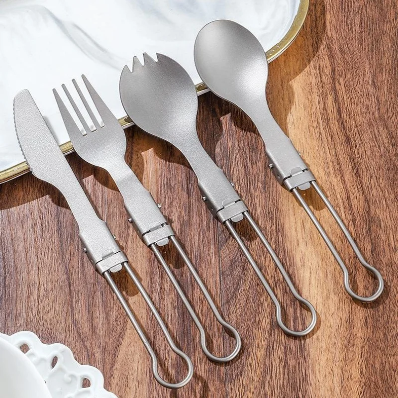 Titanium Foldable Utensil Set – Lightweight Portable Fork, Spoon, Knife & Chopsticks for Camping & HikingTitanium Folda 5
