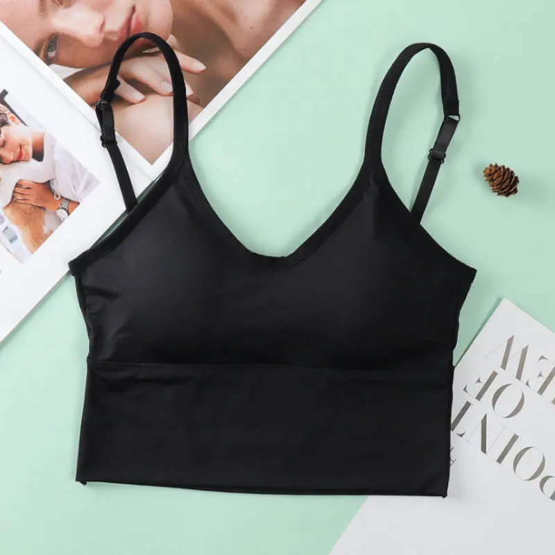 Women Bra Ice Silk Backless Open Back Tank Top Seamless Bralette U Type Low Back Bras Push Up Wirefree Underwear Sexy Sports