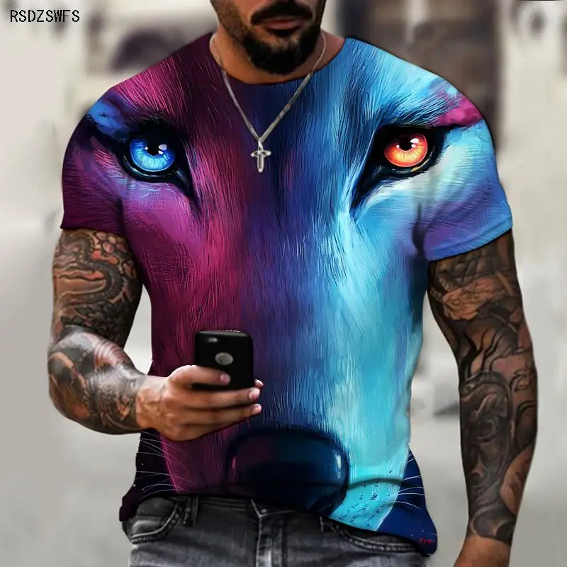 

Brand Men's T-shirt 3D Printing Ice And Fire Wolf Horror Series Fierce Werewolf Street Cool And Handsome New