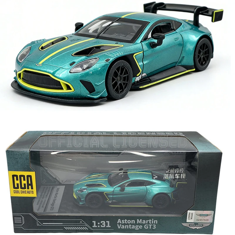 CCA 1:31 애스턴 마틴 VANTAGE-GT3 합금 자동차 모델 디스플레이 베이스 포함 수집용 장난감 장식 소년 선물